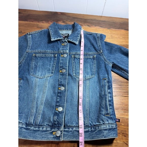 Y2K Ralph Lauren Polo Jeans Co American Flag Patch Denim Jacket Women Sm Cropped - Picture 4 of 10
